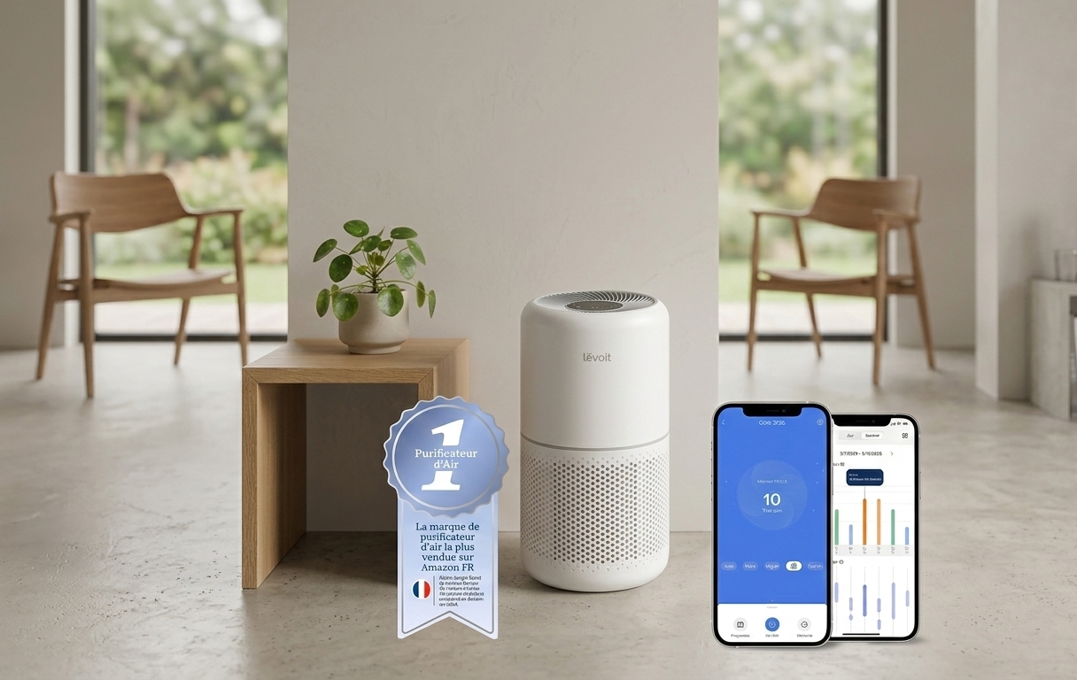 Purificateur d'air intelligent Levoit Core 300S blanc sur une table basse